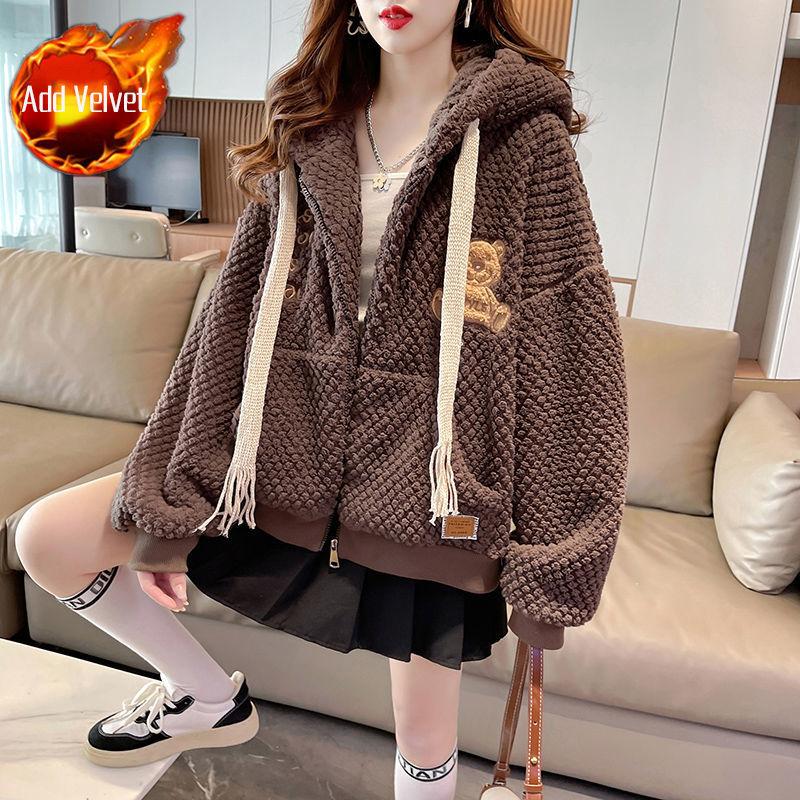 

Осенне-зимние холодные толстовки для женщин в стиле Y2k, корейская мода, хлопок, дешевые, толстые, из овечьей шерсти, женские топы с капюшоном, теплые XL