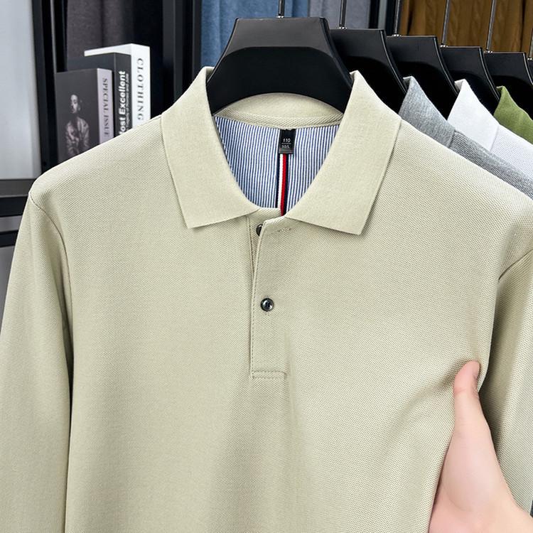 Men's 2026 Spring Breathable Cotton Long-Sleeve Polo Shirt with Side Slits
