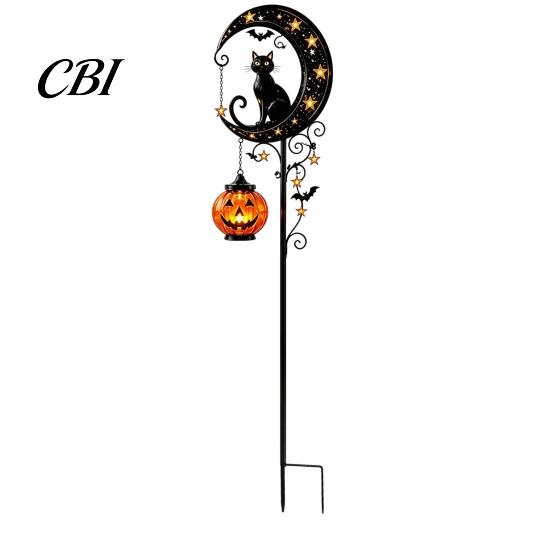 Solar Powered Halloween Garden Stake Lights Light, Black Cat Pumpkin Moon Decorative Landscape Lighting for Waterproof LED Yard Decoration Outdoor