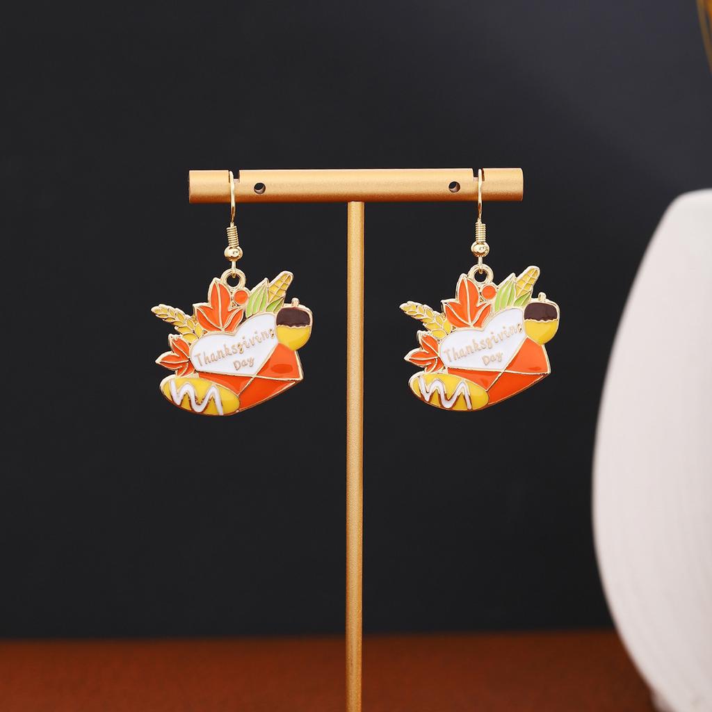 Thanksgiving Fun Cartoon Mushroom House Wreath Turkey Earrings, Personalized Creative Design Sense Colorful Drip Earrings