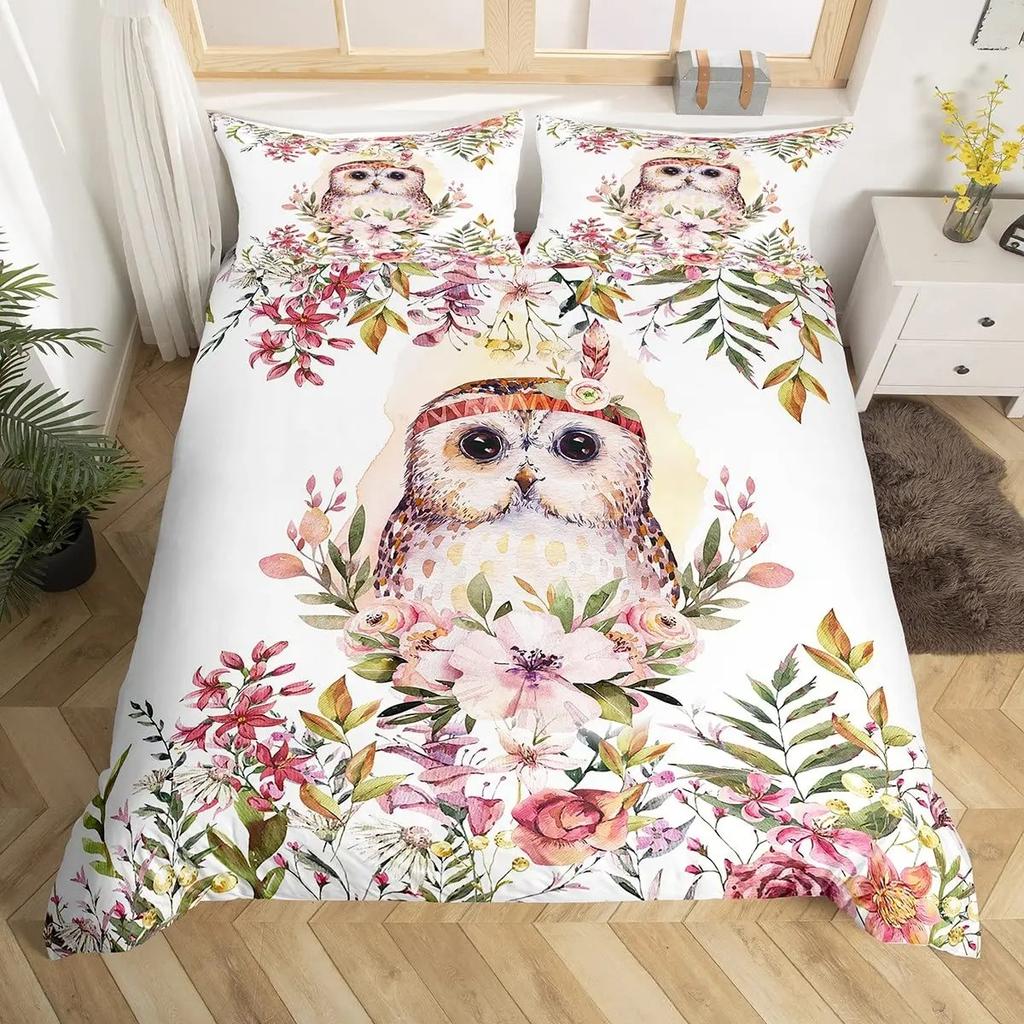 Owl Duvet Cover Bird Decor Bedding Collection Printed Comforter Cover For Boys Girls Children Teens Bedroom Decor With 2 Pillow Case