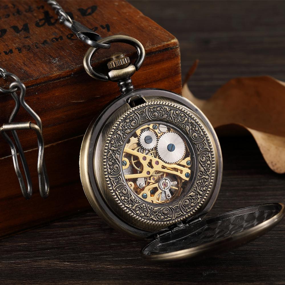 Lady Pocket Watch Skeleton Mechanical FOB VIntage Pocket Watch for Men Montre De Poche Retro Steampunk