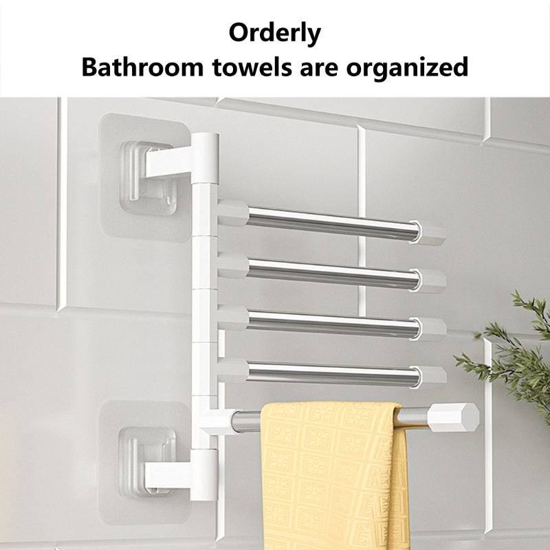 Wall Mounted Towel Bar Swivel Towel Rack Stainless Steel Towel Hanger 180° Rotation Space Saving Towel Rack for Bathroom