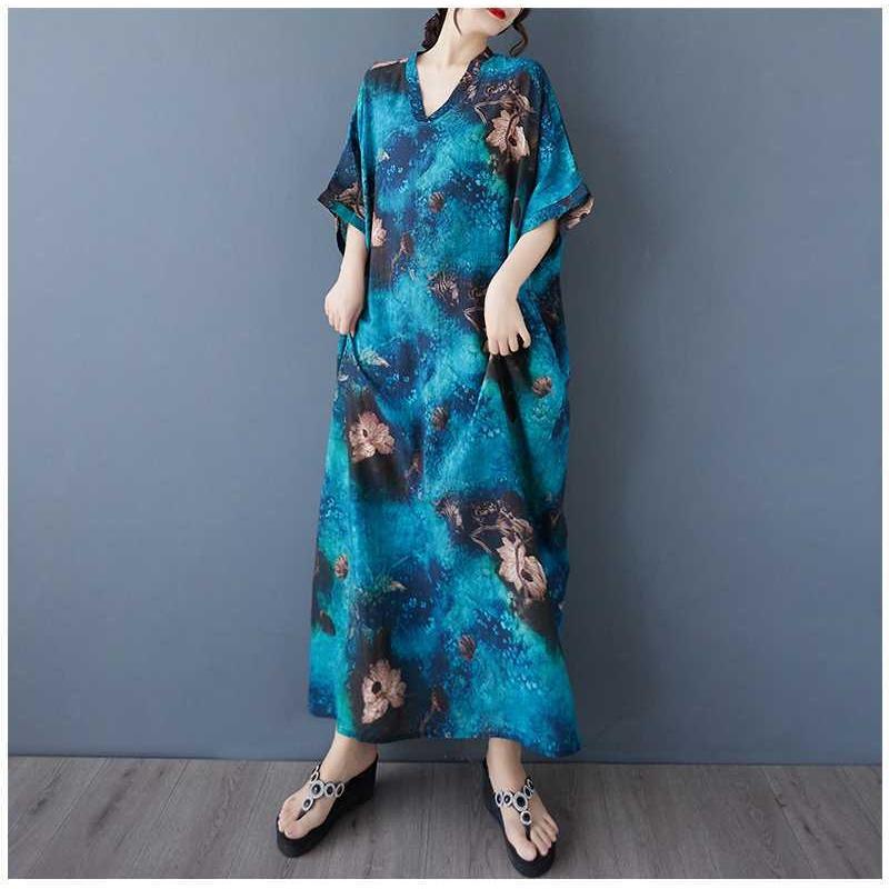 Women's Vintage Long Dress with Cotton and Linen Patterns