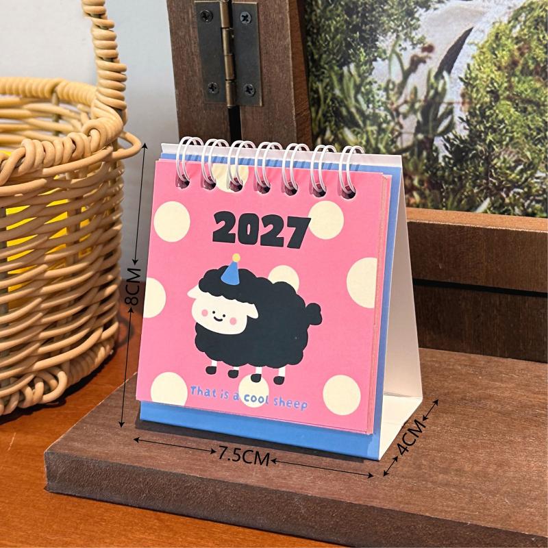 2027 Mini Desk Calendar With Cute Cartoon Prints Portable For Office Home Student Daily Time Management
