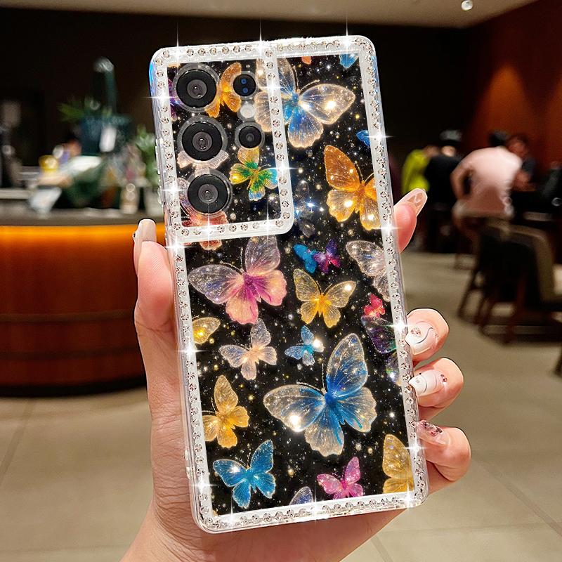 Fantasy Butterfly Pattern Diamond Diamond Case For Samsung Galaxy S25 Ultra S24 Plus S23 S22 S21 FE A14 A15 A16 A25 A26 A35 A36 A54 A55 A56 5G Cover