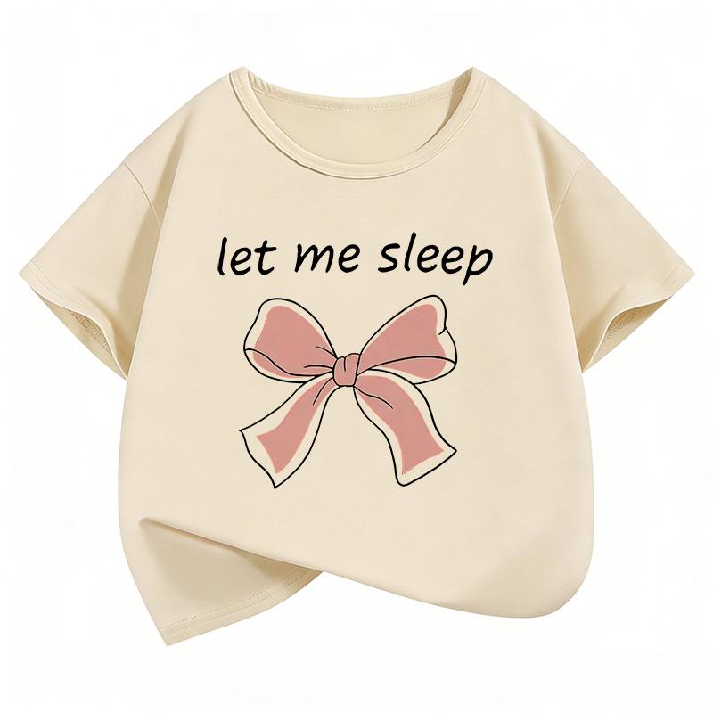 Let Me Sleep Bow Design T Shirts Short Sleeve Sweet Kids Childrens Tshirt Boys Girls Summer Spring Casual Top Tee Shirt