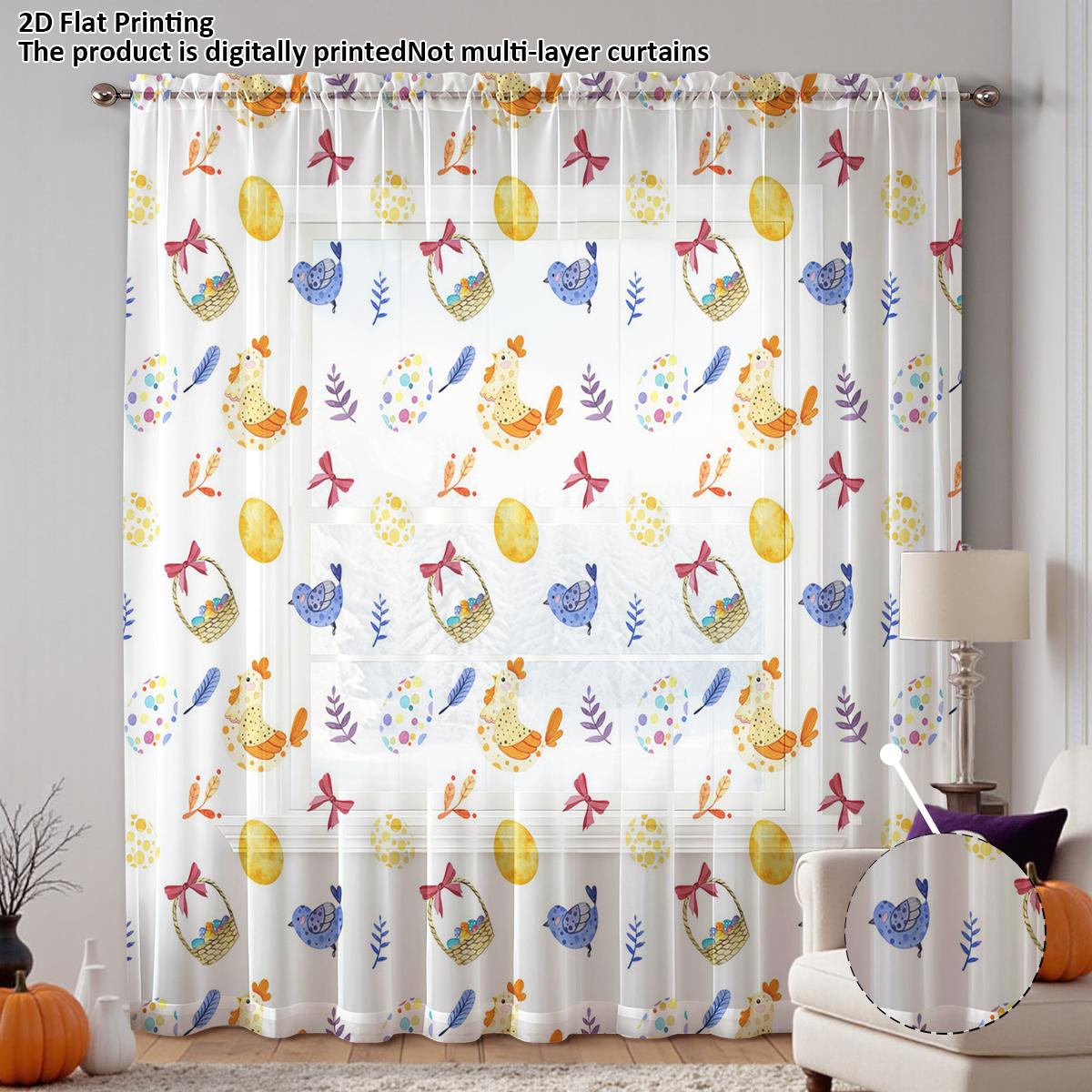 

1pc Easter Colorful Eggs Background Semi-Transparent Filter Window Curtain Darkening Room Pole Curtain for Children s Room And B 100*130 Rod Pocket 1pcs