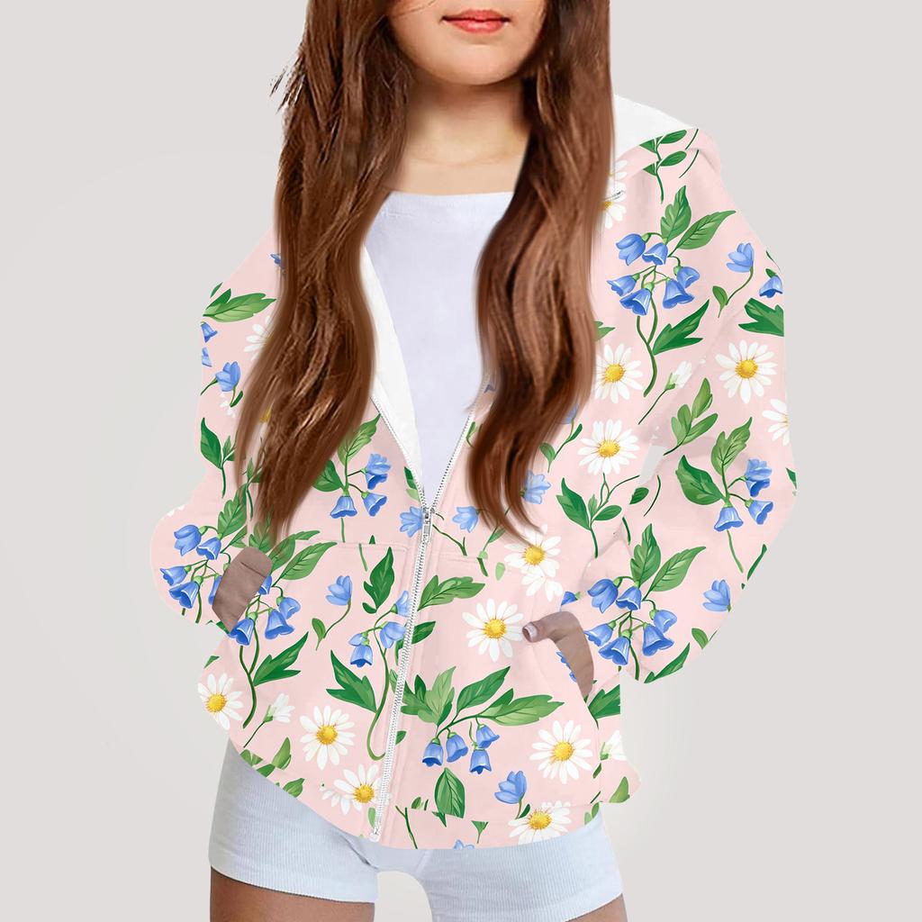 Kinder Mode Bedrucktes Langarm Kapuzensweatshirt Mädchen Hoodie Jacke