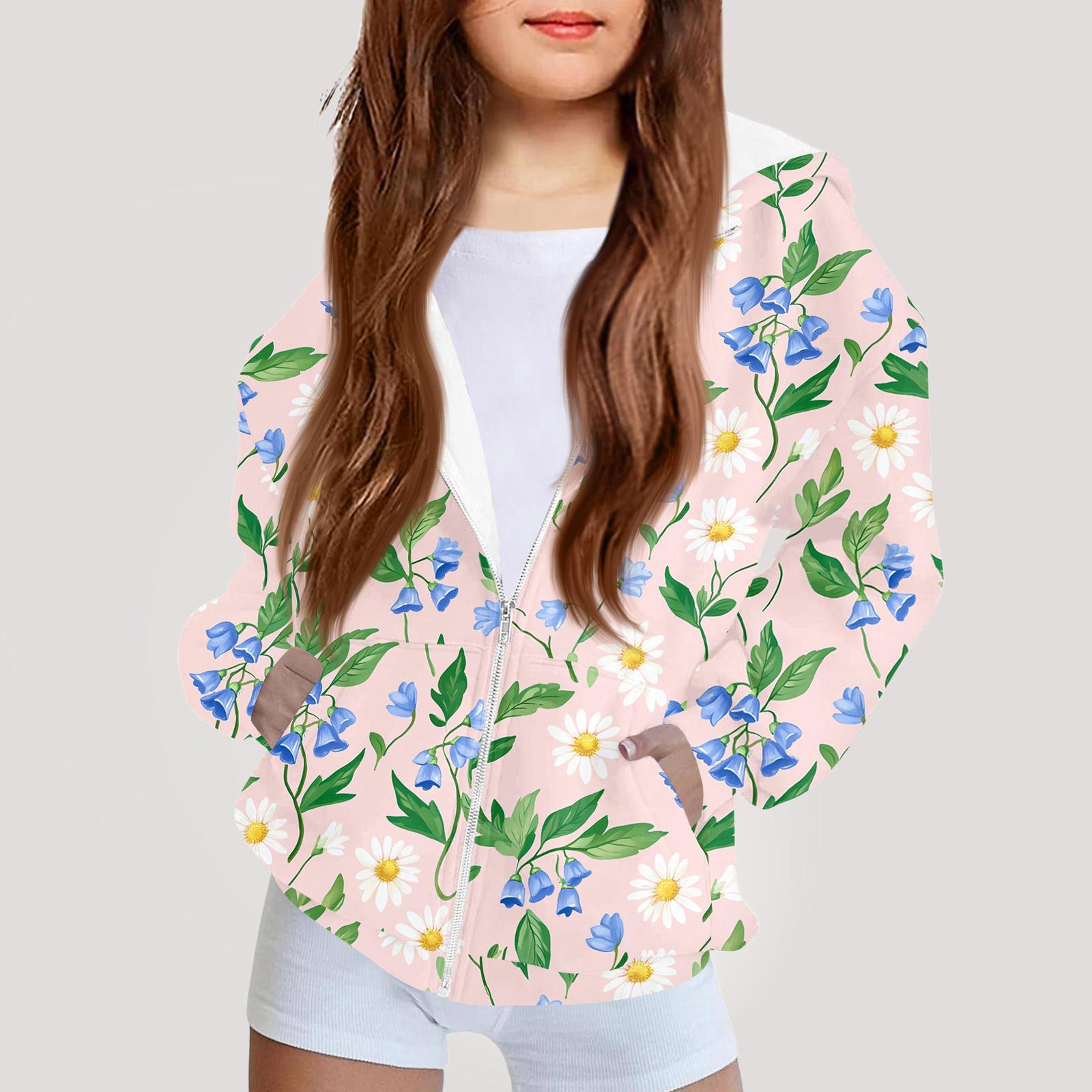 

Детская мода Принтованная толстовка с капюшоном с длинными рукавами Куртка-худи для девочек 150