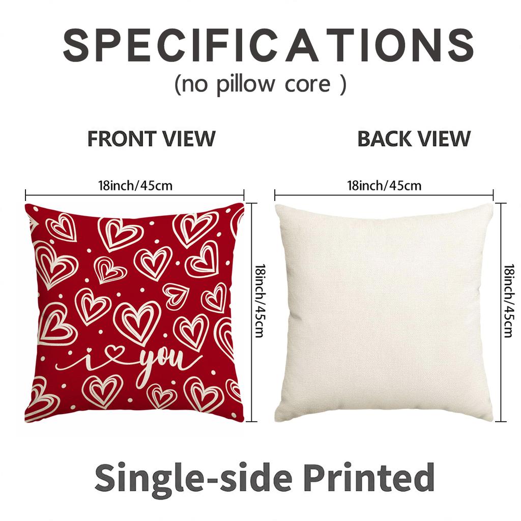 4Pcs Valentine'S Day Pillow Cover, Romantic And Sweet Valentine'S Day Love Flower Printed Sofa Decorative Cushion Cover