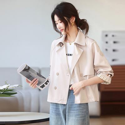 Gabardina corta para mujer, primavera y otoño, nueva, temperamento británico pequeño, chaqueta superior casual color caqui