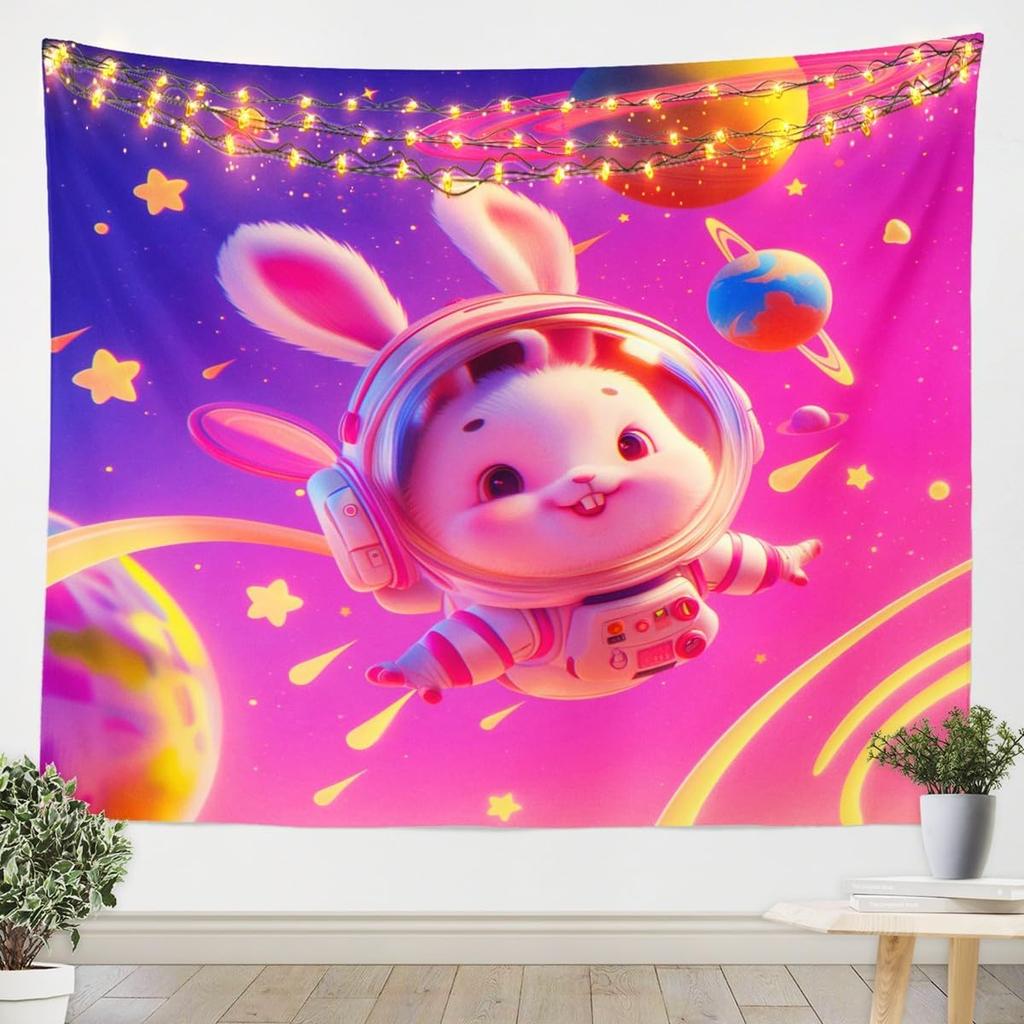 Dreamy Pastel Cloud Tapestry, Colorful Candy Sky with Glitter Stars Design, Bohemian Wall Art for Teen Room & Nursery