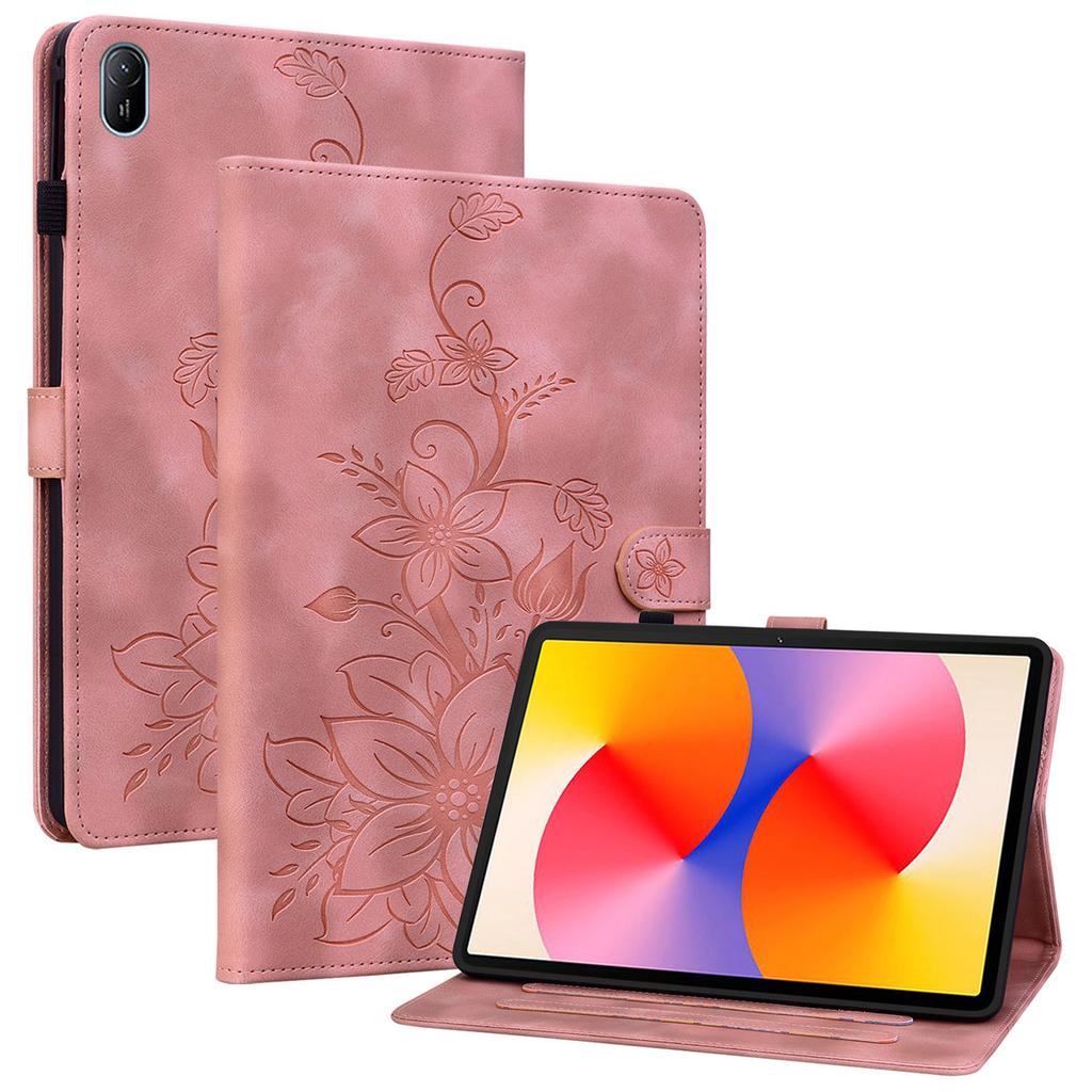 For Huawei MatePad SE 11 Case Lily Flower Imprint Leather Tablet Cover with Card Slots