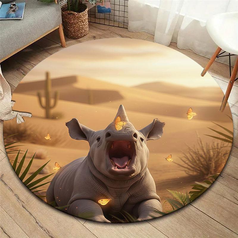 Animalsthatyawn Round Area Rug,Carpet Rug for Living Room Bedroom Sofa Playroom Decor,Non slip Floor Mat