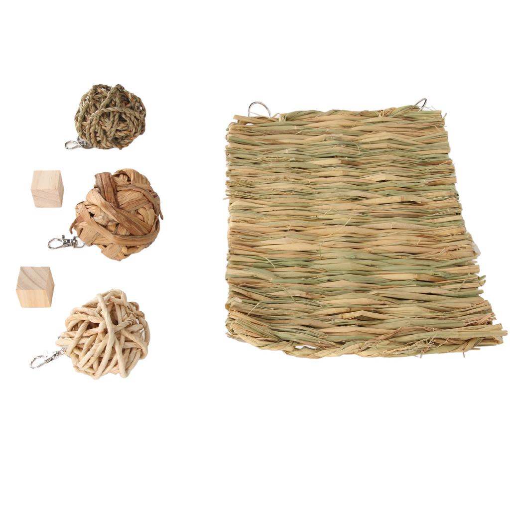 Rabbit Grass Mat Relieve Boredom Healthy Detachable Durable Hamsters Chew Toys Set for Home
