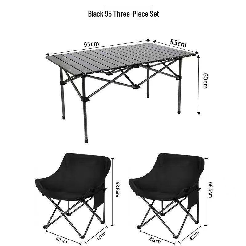 Portable Outdoor Folding Table & Moon Chair Set - Complete Camping & BBQ Gear