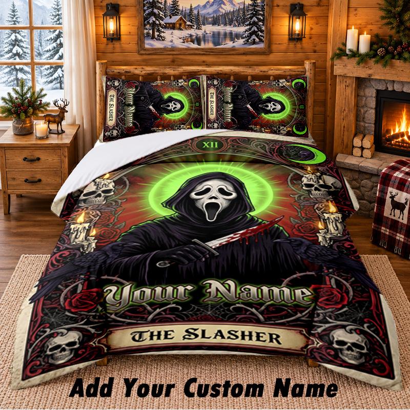 Scream Ghostface Custom Name 3Pcs Bedding Set 1 Bed Sheet 2 Pillowcases Bedroom Home Decor