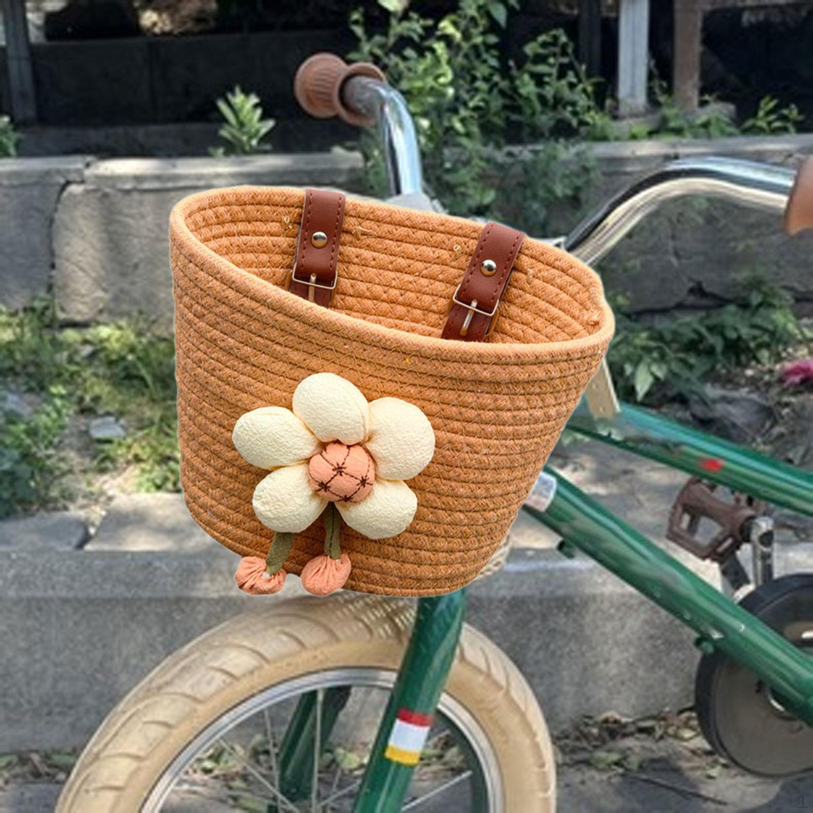 

Soft Rope Woven Front Kids Bike Basket Adjustable PU Leather Strap Fits 2-5cm Handlebar for 12-16 хакі
