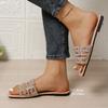 Europe, America 2025 Summer New Rhinestone Slippers Flat Slippers Women's Casual One-word Sandals Beach Shoes