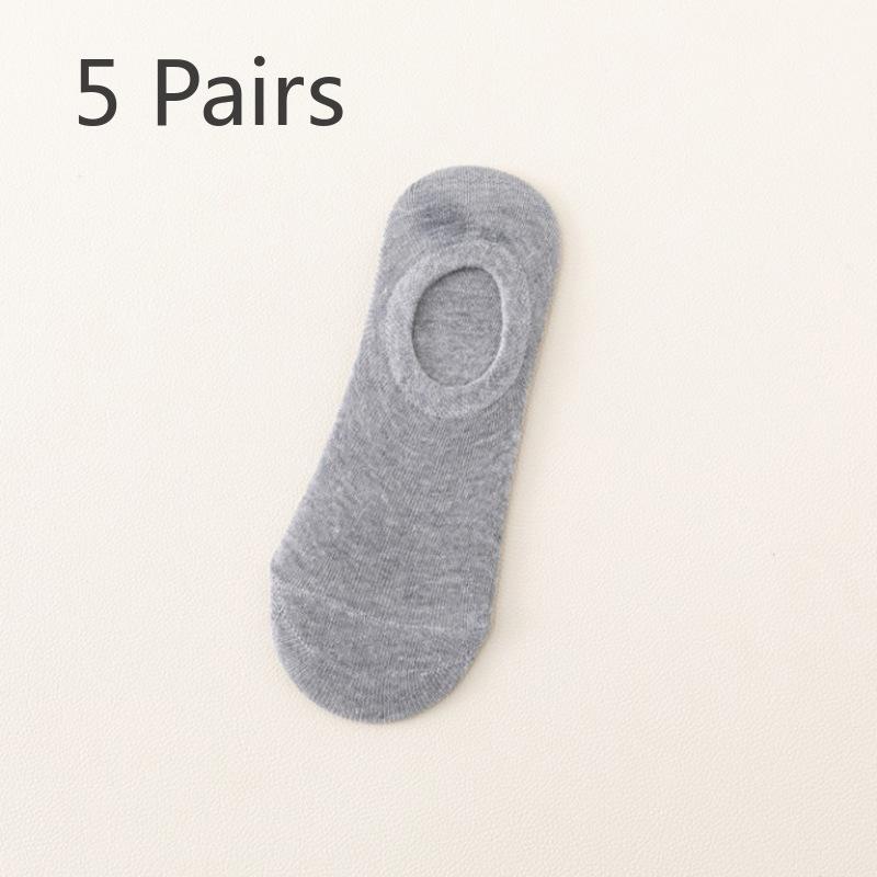 5 Pairs of Spring and Summer Shallow Women's Boat Socks Candy-coloured Invisible Socks Silicone Non-slip Anti-falling Heel Leisure Cotton Socks Tide