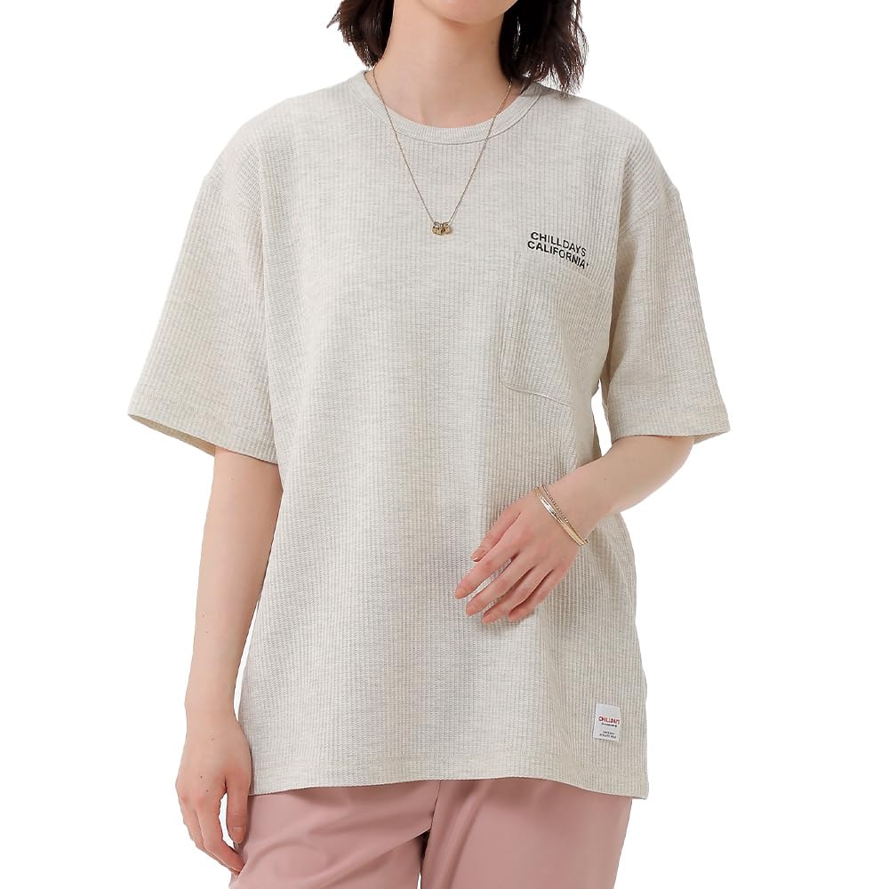 

CHILLDAYS Waffle Pocket Short Sleeve Shirt for Men and Size L Women, Summer, Gray, серый