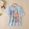 ZANZEA Women Casual Round Neck Floral Print Loose Lace Splice Short Sleeve Blouse