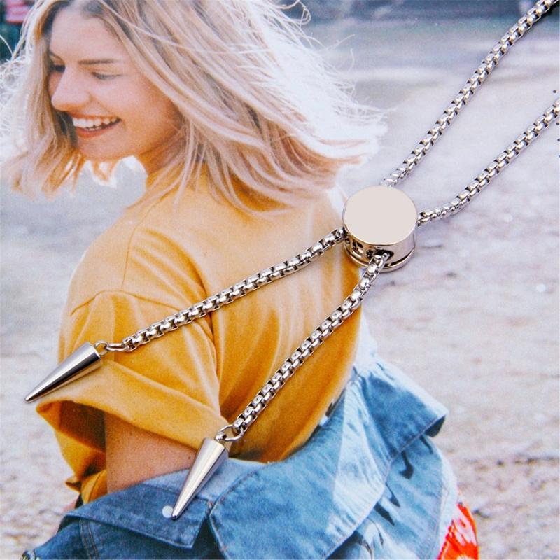 Elegant Round Shaped Neckwear Rhinestones Accented Unisex Stainless Steel Necklace Slidable for Gifting and Daily Use