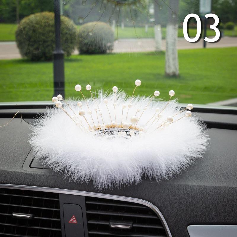 INS Decor Pink/White Feather Pearl Car Anti-slip Mat Console Ornament Storage Pad Cute Auto Accessories Female Car Interior