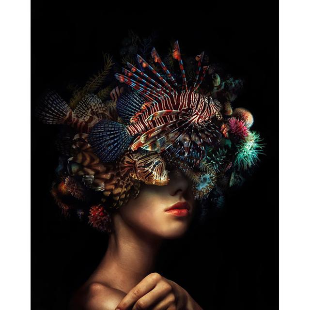 5D DIY diamantová malba Zvířecí květina Africká dáma Plná Kulatá Diamantová mozaiková nálepka Diamantový křížový steh Domácí dekorace