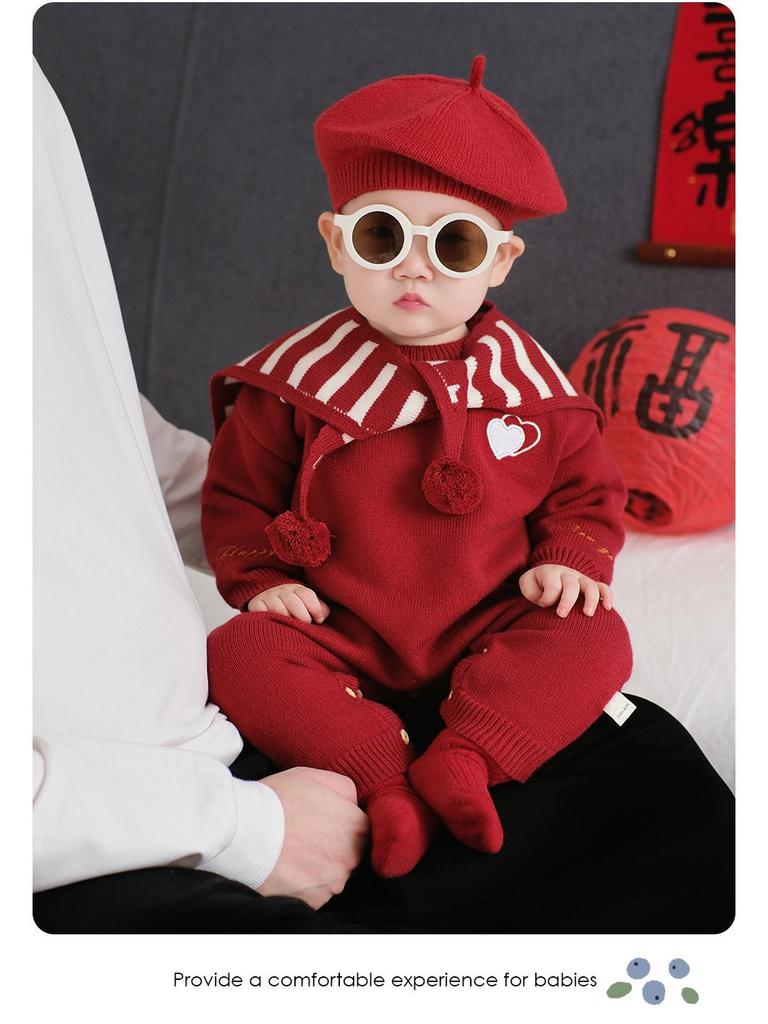 Full Moon Winter Infant Jumpsuit: Cozy 100-Day Outfit for 1-Year-Olds - New Year Visiting and Crawling Clothes for Babies