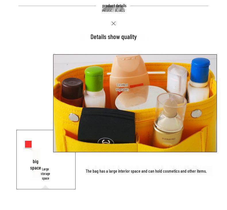 Large Capacity Felt Makeup Bag: Multifunctional Women's Travel Organizer with Snap Closure