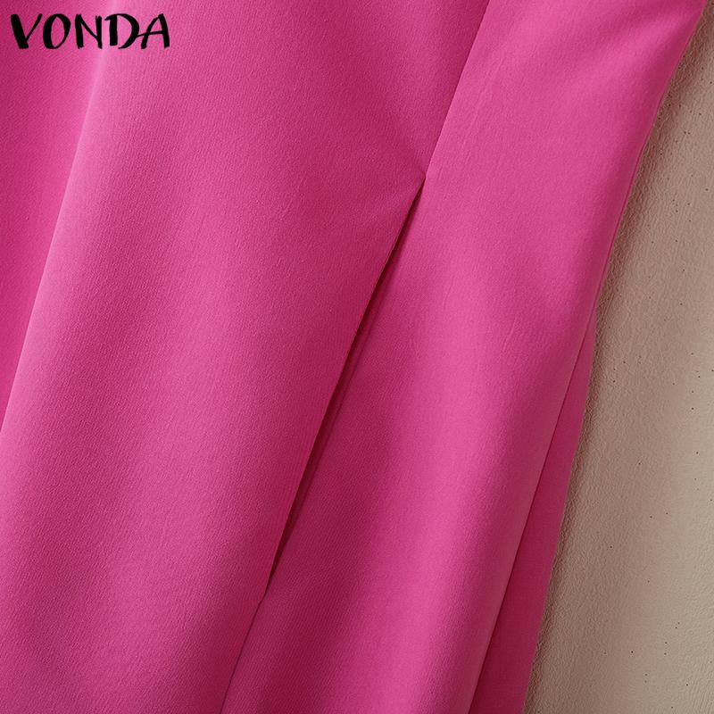 VONDA Women Summer Sleeveless Lapel Neck Buttons Slim Waist Casual Thin Mini Dress