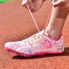 Hot Sale Pink Speed Athletics Sneaker Professional Men's Track Spikes Shoes Breathable Running Nails Training Shoes Woman 2025
