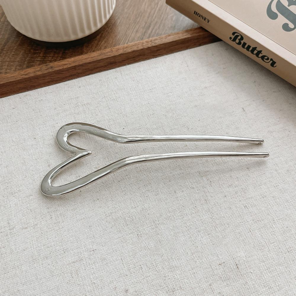 Headwear U-shaped Hair Stick Zinc Zinc Alloy Love Heart Hair Stick Fashion Metal Hairpin  Daily
