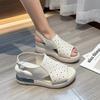 Comfortable Large Size Women's Shoes Women's Sandals Sandals Thick Sole Hollowed Out Roman Soft Leather Wedge Heel Summer Wind Black