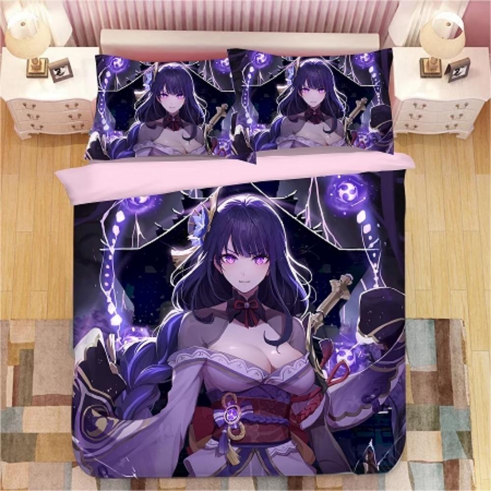 Anime Character Microfibre Bedding Sets for Kids Teens Adults Purple Duvet Cover with Zip Room Decor