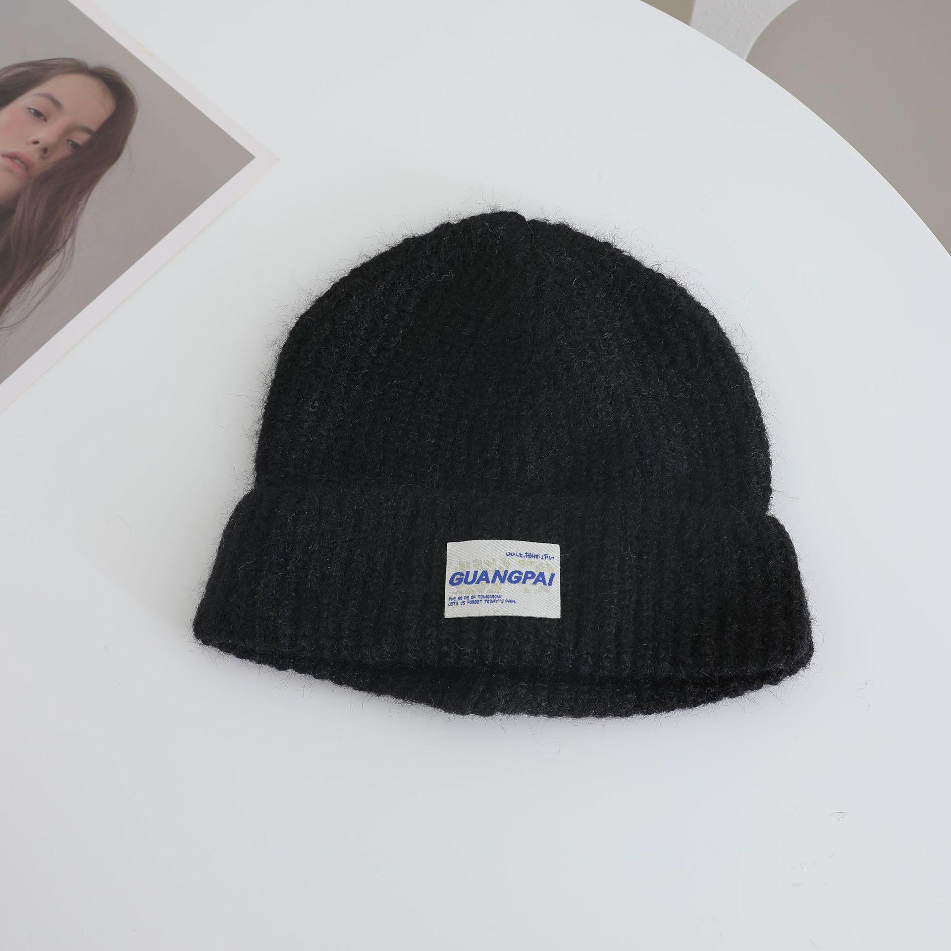 

Letter labeled Knitted Hat for Women s Autumn and Winter New Collection Warm Thickened Cold Hat That Looks Good on The Face Small Ear Protection One Size