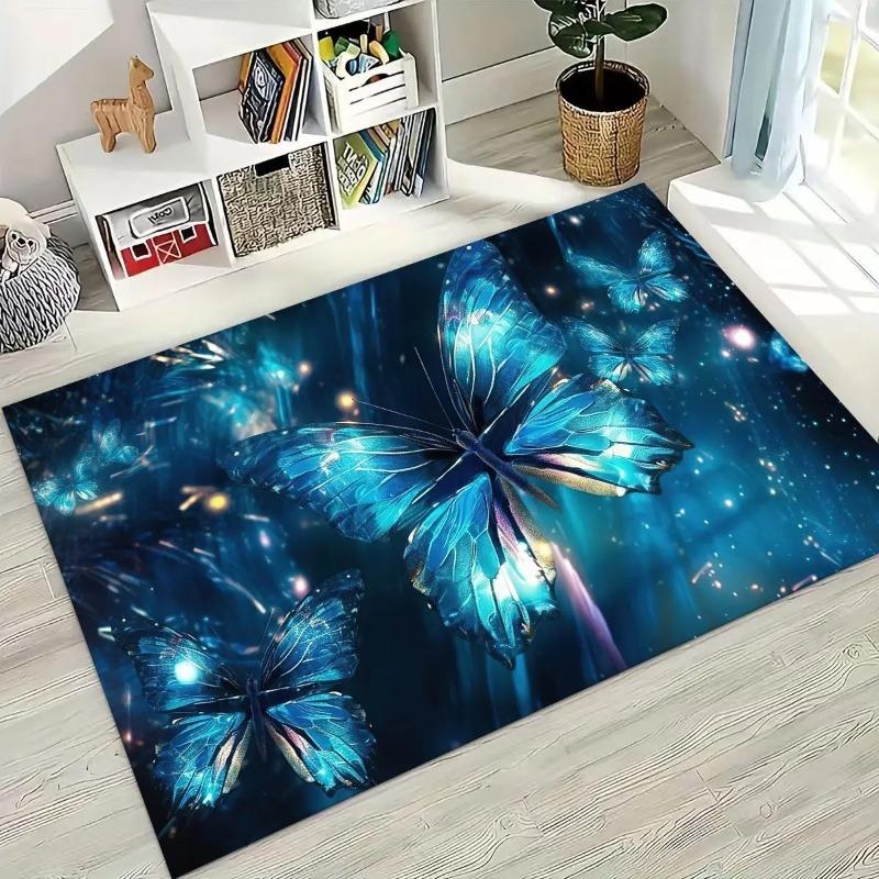 Coloful Dream Butterfly Flower Cartoon Rug for Bedroom Living Room Sofa Home Doormat Decor,Large Kids Play Non-slip Floor Mat