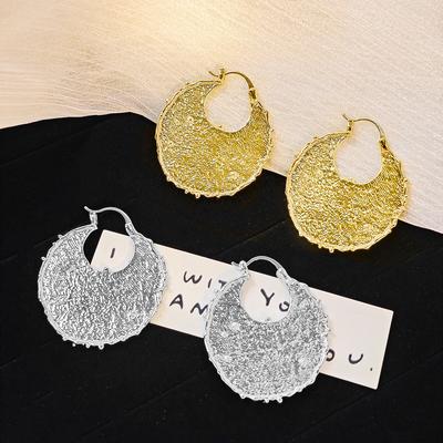 Unique Retro Metal Texture Earrings - Minimalist Geometric Circle Women's Earrings