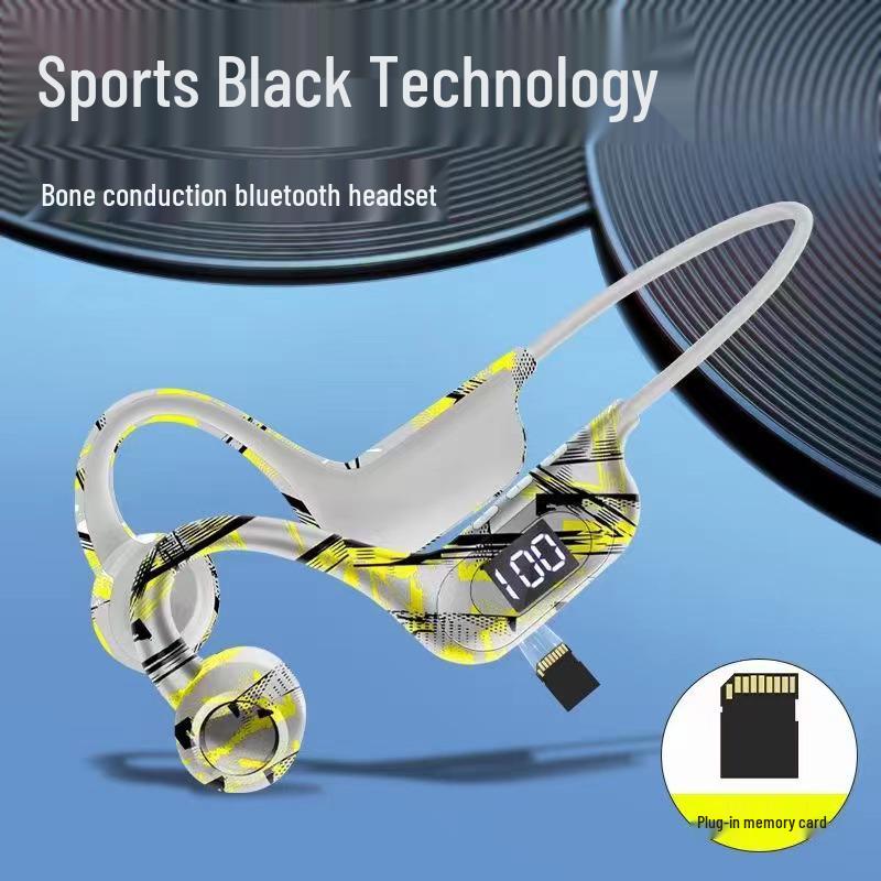 AKZ-G9 Vibration Bone Conduction Bluetooth Earphones with Card Slot, Digital Display, Neckband Design, and Long Battery Life.