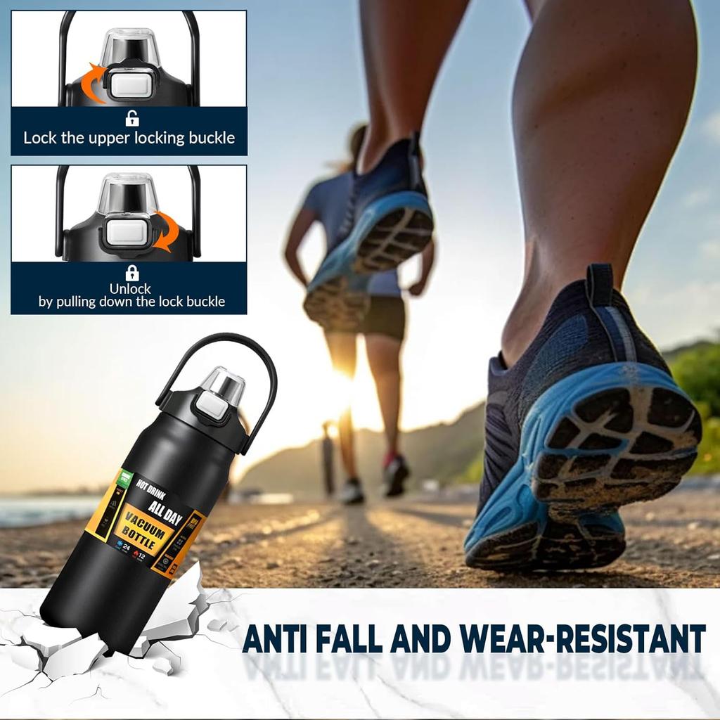 1500ML/50Oz 304 Stainless Steel Thermos Outdoor Portable Sports Vacuum Flasks with Straw Large Capacity Travel Water Bottle Mug