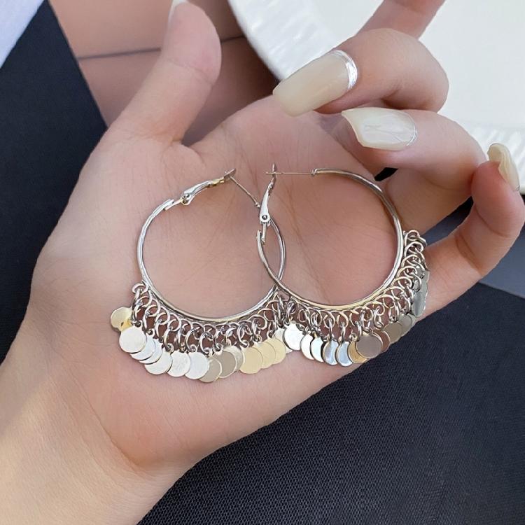 Simple Iron Mixture Round Earrings Sparkling Sequins Detailing Decoration Drop Everyday Jewelry