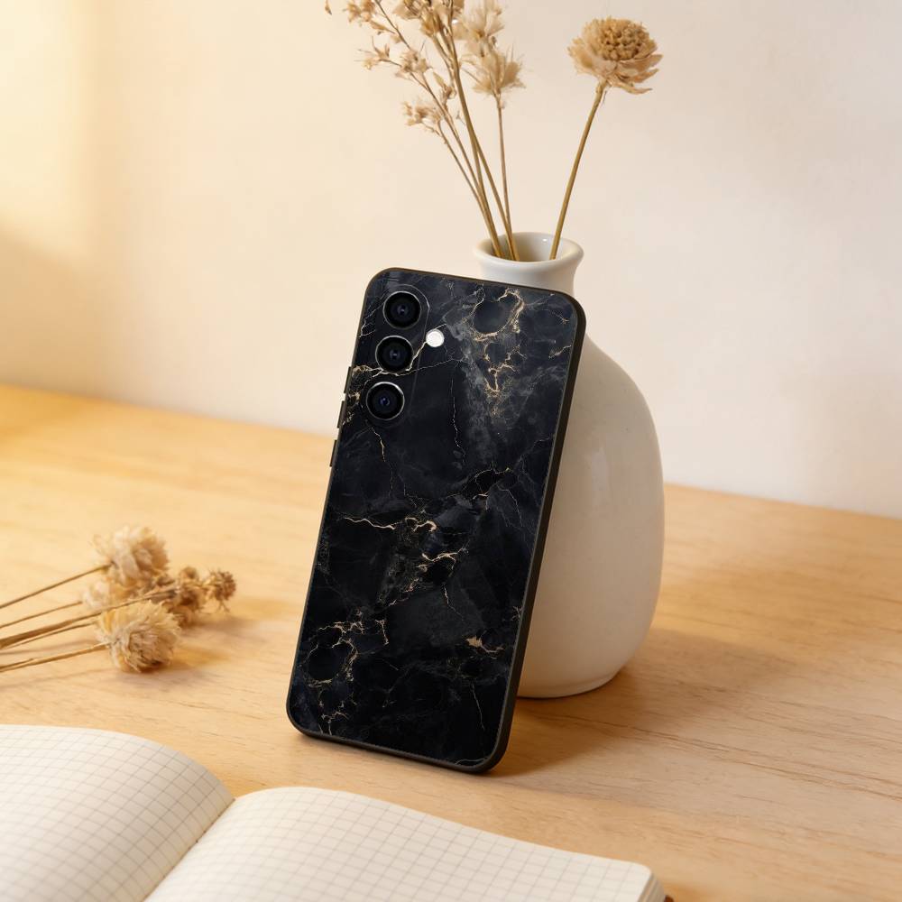 B-Black Gold Marble Art Phone Case For Samsung Galaxy A73,A72,A71,A70,A53,A52,A51,Others Soft Black Cover