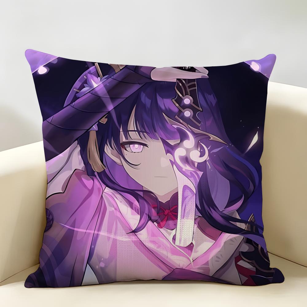 Raiden Shogun Genshin Impact Cushion Cover Natural Linen Organic Fabric DoubleSided Printing Room Sofa Decor Pillow Case