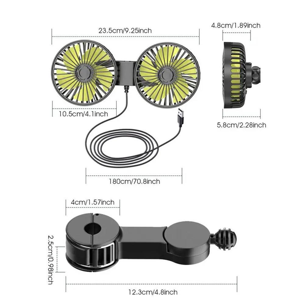 Car Seat Cooling Fan USB Dual Head Fan 360 Degree Rotation Neck Cooler Automotive Electric Fan 3 Speeds Car Accessories
