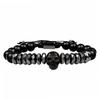 Men's Black Matte Skull Bracelet Set with Zirconia Crown Beads