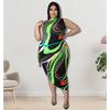MY898 Plus Size Womens Knit Midi Dress 2025 Floral Print Sleeveless Wrap Front Bodycon Curvy Figures