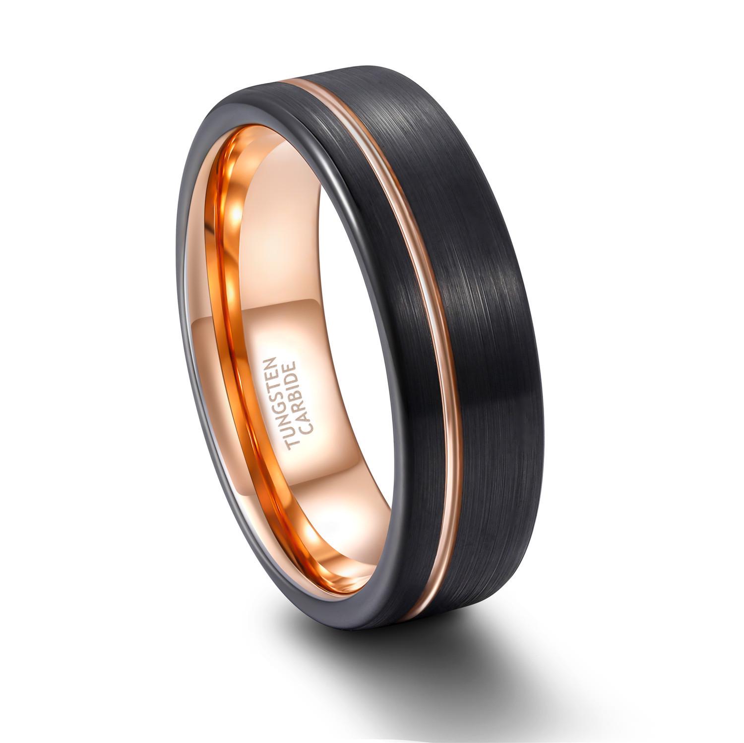 

OULAN Men s Tungsten Steel Ring: Two-tone 8mm with Rose Gold Outer and Black Inner Groove. US Size 11