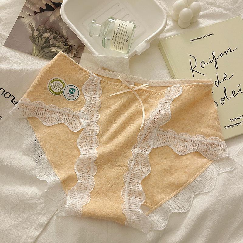 "7A Antibacterial Girls' Mid-Waist Lace Cotton Underwear - Women's Large Size"